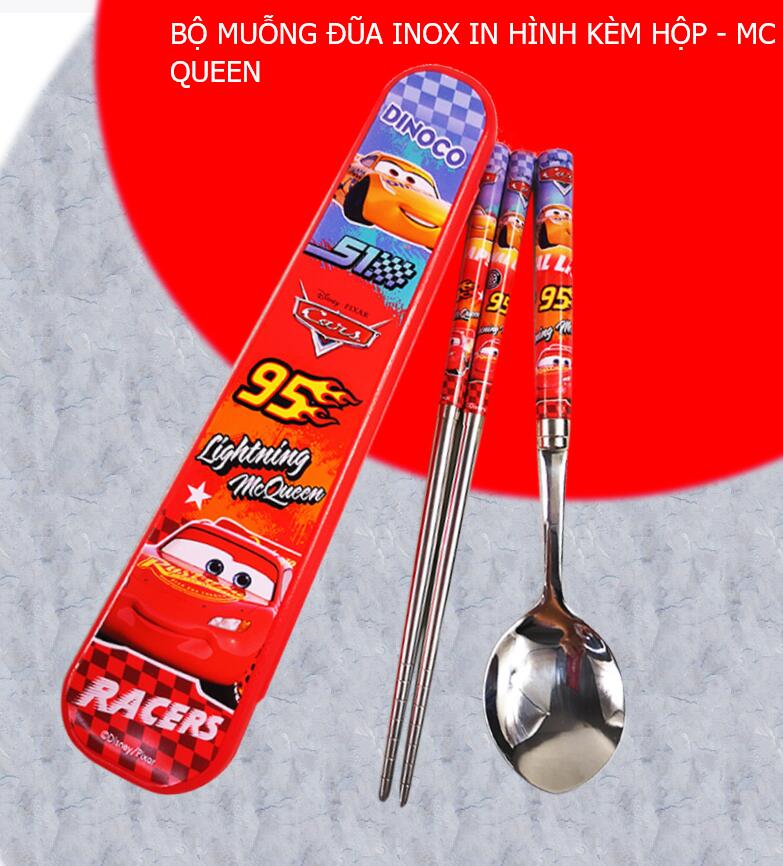 Bộ muỗng đũa inox in hình - Disney Kèm hộp đựng cho bé