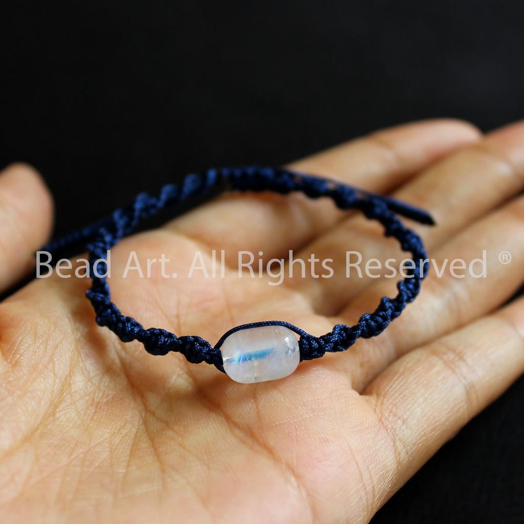 Vòng Tay Thắt Dây Lu Thống Đá Moonstone, Đá Mặt Trăng Ánh Cầu Vồng Tự Nhiên AAA, Vòng Tay Phong Thuỷ, Chuỗi Hạt S50 - Bead Art