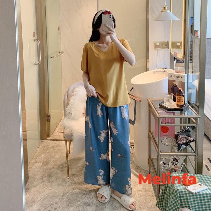 Bộ đồ ngủ nữ, bộ mặc nhà cộc tay quần dài xuông rộng mát lạnh chất vải rayon tự nhiên thoáng mát nhiều màu mã BD0262