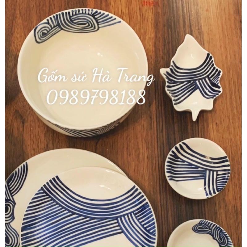 bộ đồ ăn gốm sứ Bát Tràng cao cấp xuất dư vẽ hoạ tiết sóng lượn