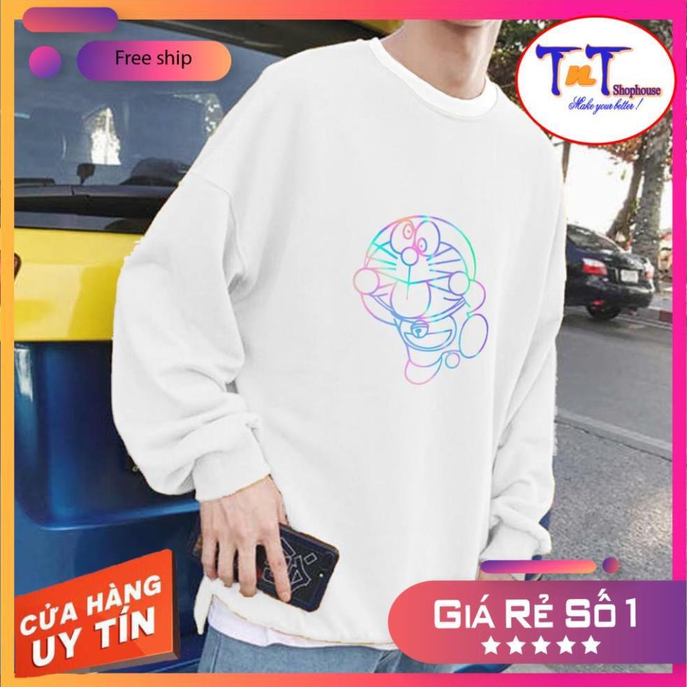 AS16 Áo Sweater Unisex ️/Áo nỉ Ulzzang phản quang unisex dài tay nam nữ - Doremon Lè Lưỡi