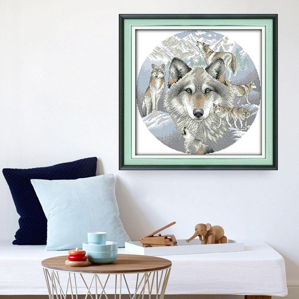 Dimensions Stamped Cross Stitch Kits for Beginner Wolf Pattern 14CT 15x15''