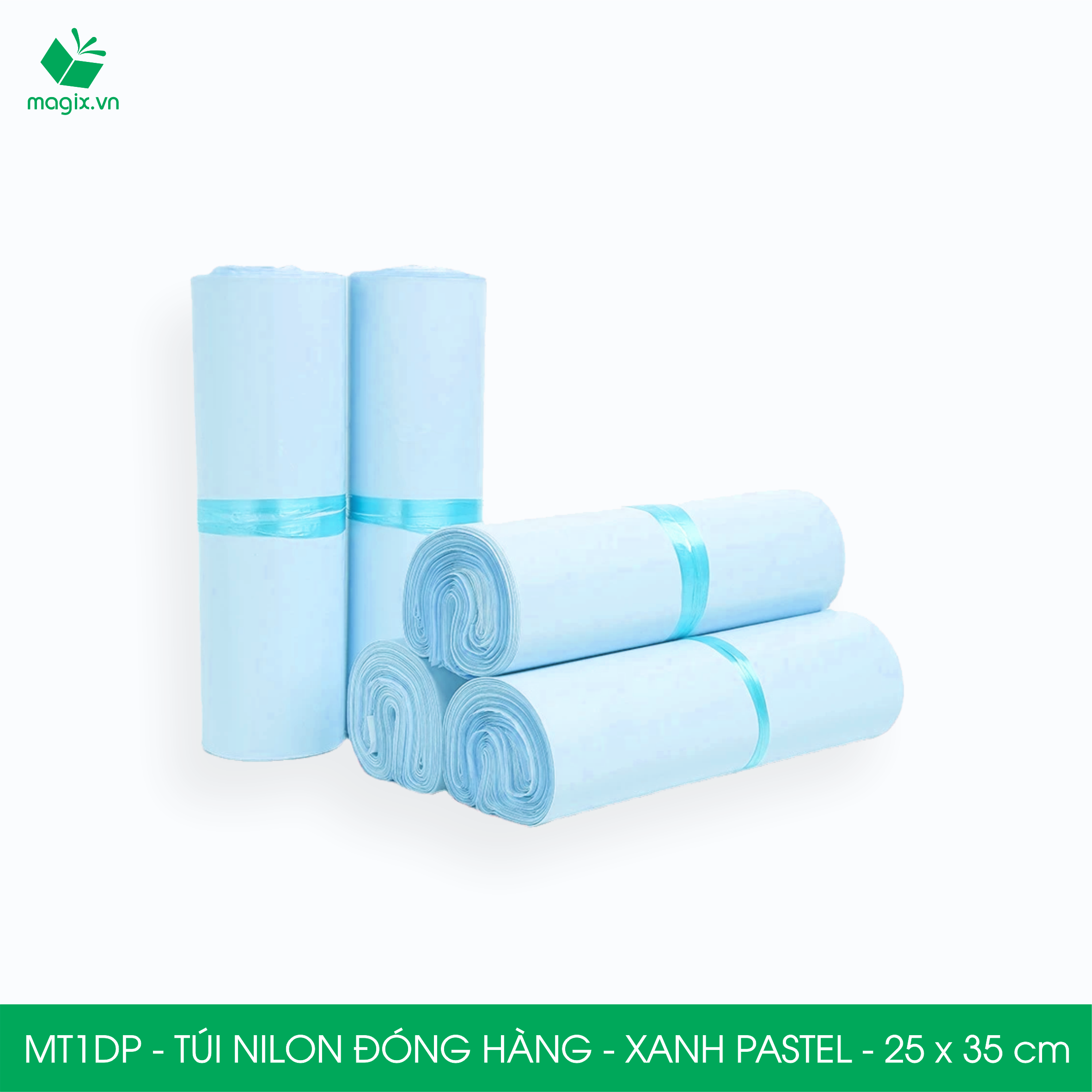 MT1DP - 25x35 cm - Túi nilon gói hàng - 200 túi niêm phong đóng hàng màu xanh pastel