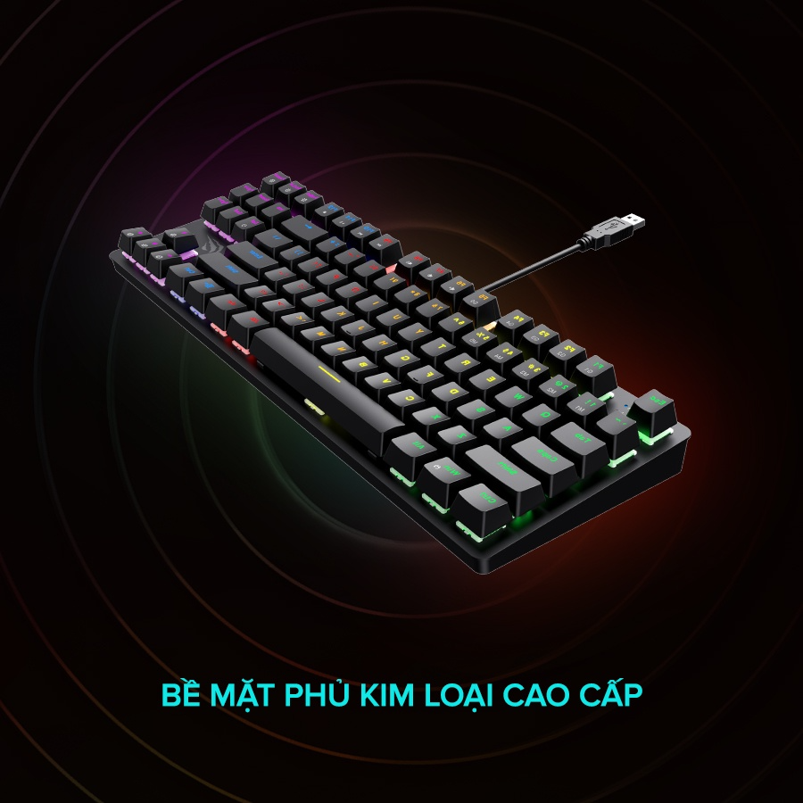 Bàn Phím Cơ Gaming HAVIT KB869L, 87 Keys, 19 Chế Độ RGB, Tuổi Thọ Phím 50.000.000 Lần - Hàng Chính Hãng