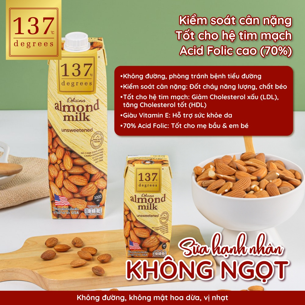Lốc 3 hộp Sữa hạt Hạnh nhân Không đường 137 DEGREES 180ml