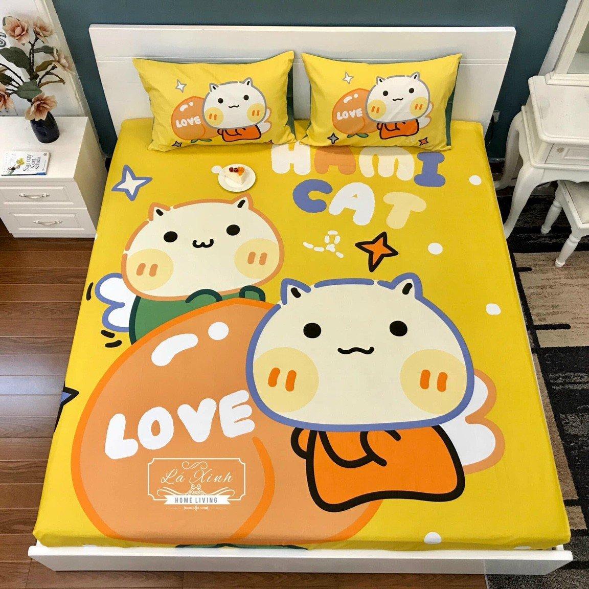 Bộ Drap Ga Bo Chun Kèm 2 Vỏ Gối Cotton Cao Cấp Hoạt Hình Ngộ Nghĩnh CHIPBED060