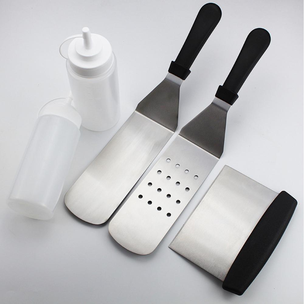Bộ dụng cụ nướng BBQ chuyên nghiệp 5 cái: 2 thìa thép, 2 bình đựng, 1 nạo bằng thép không gỉ