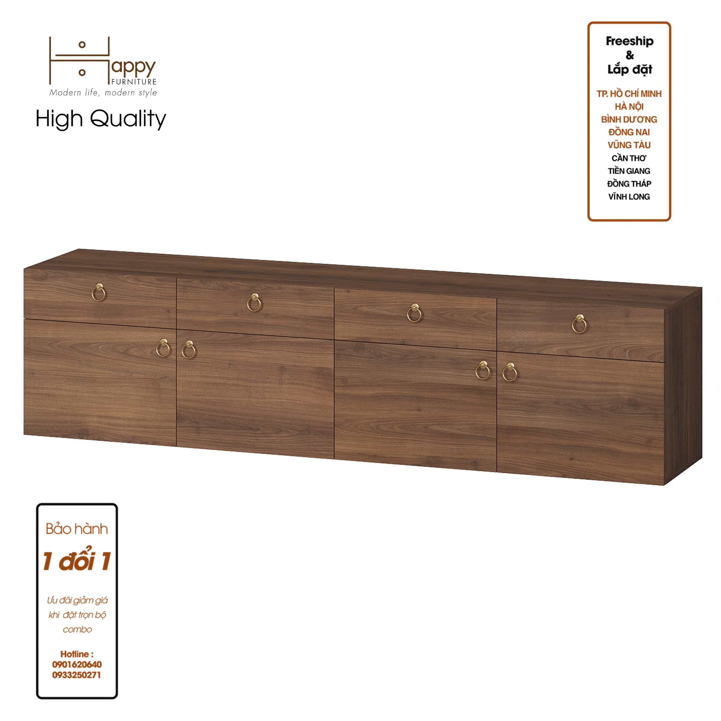 [Happy Home Furniture] WESLEY, Kệ Tivi 4 ngăn kéo - 4 cửa mở, 200cm x 40cm x 50cm ( DxRxC)   , KTV_003