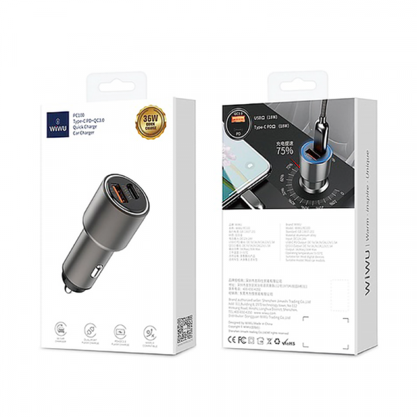 Sạc Dùng Trên Ô Tô Wi WU PC100 Type-C - Hàng Chính Hãng