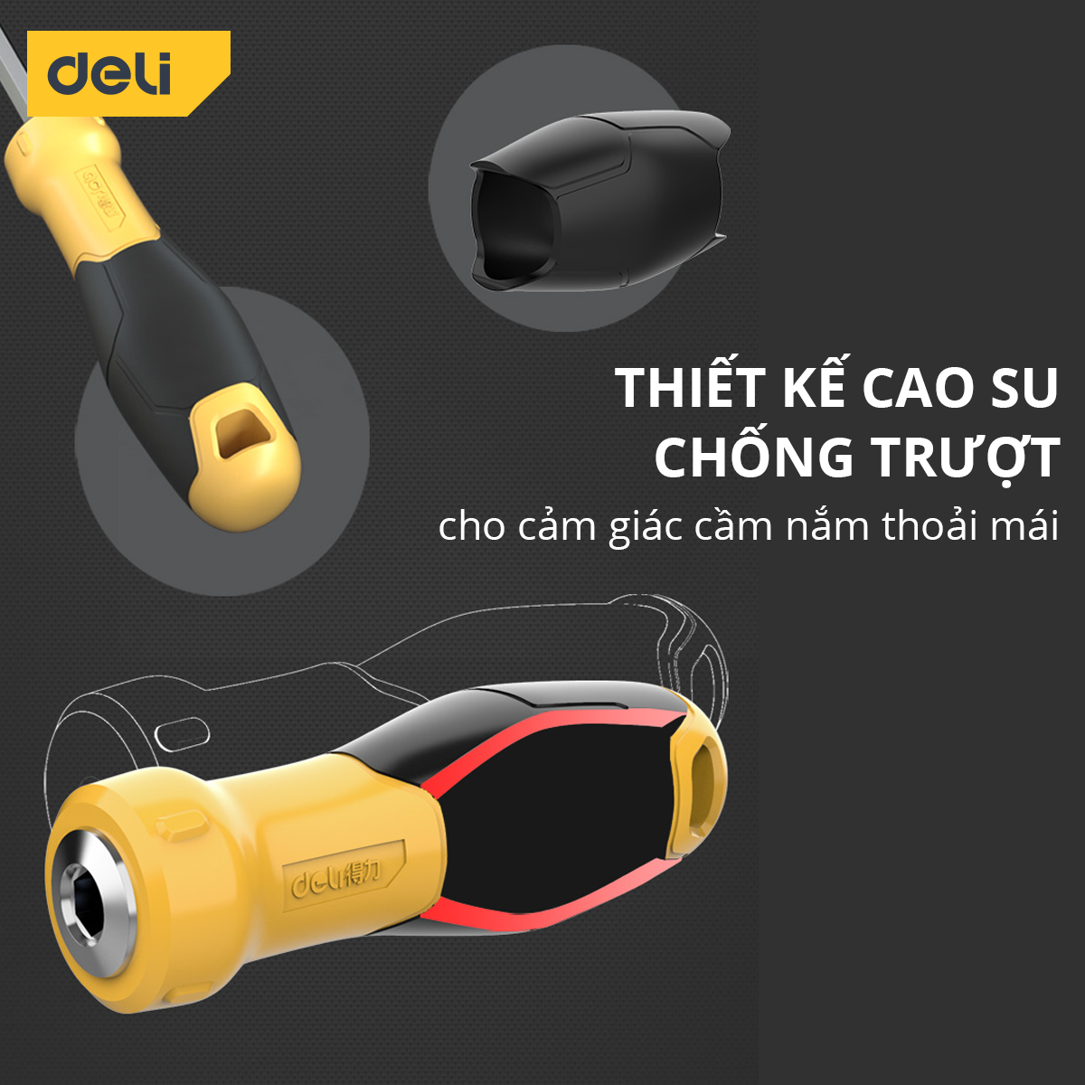 Tua Vít Đa Năng 2 Đầu Deli - Đầu Vít Từ Tính PH1 và 5.0 - Chất Liệu Thép CR-V Siêu Bền Chống Mòn, Gỉ