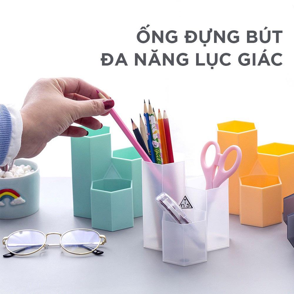 Ống đựng bút lục giác 3 NGĂN sáng tạo trang trí bàn học độc đáo -22