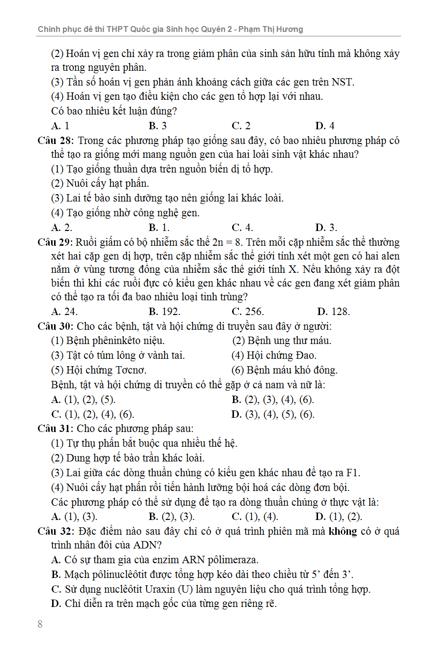 CHINH PHỤC ĐỀ THI TRUNG HỌC PHỔ THÔNG QUỐC GIA SINH HỌC QUYỂN 2_KV