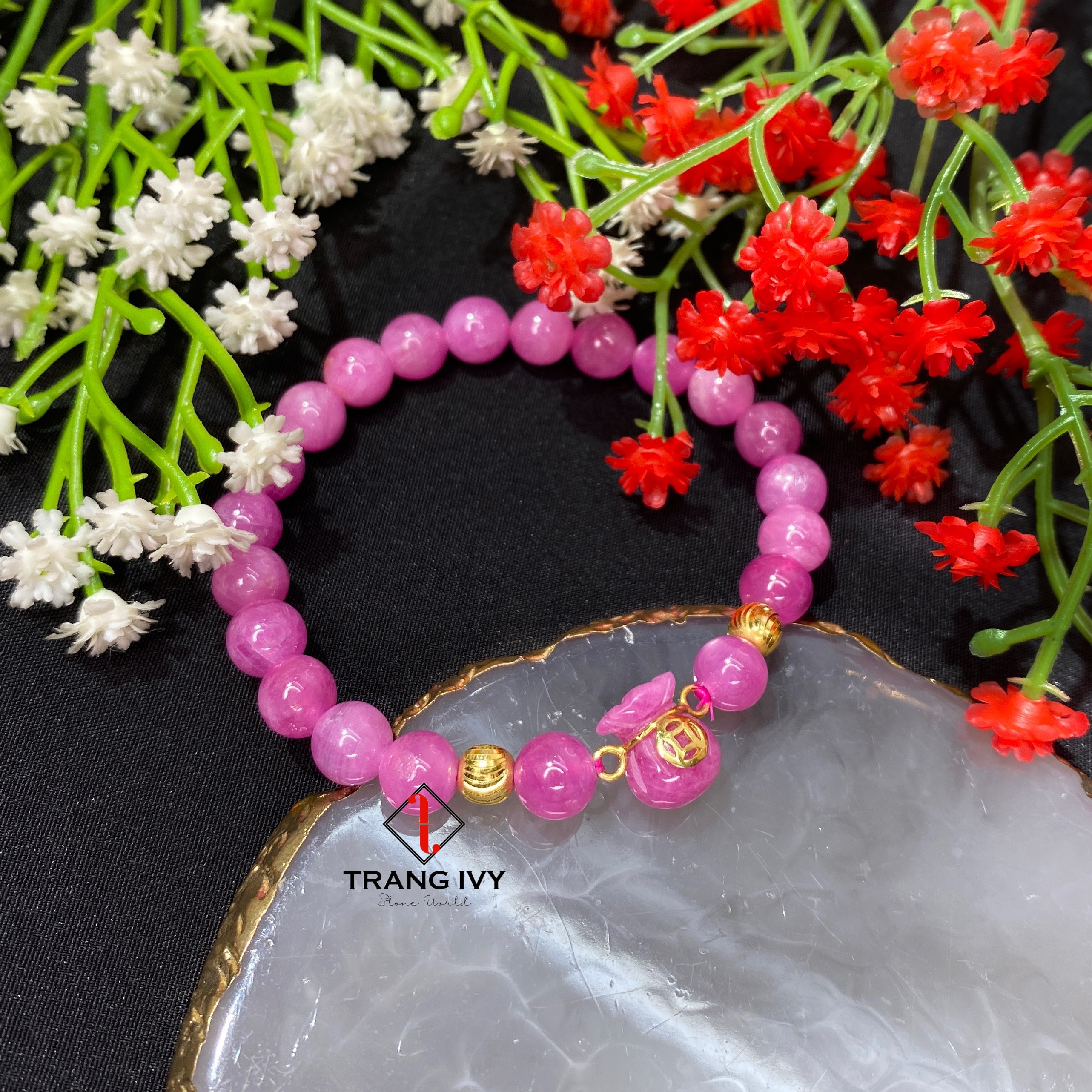 Vòng Đá Ruby Hồng Mix Túi Tiền