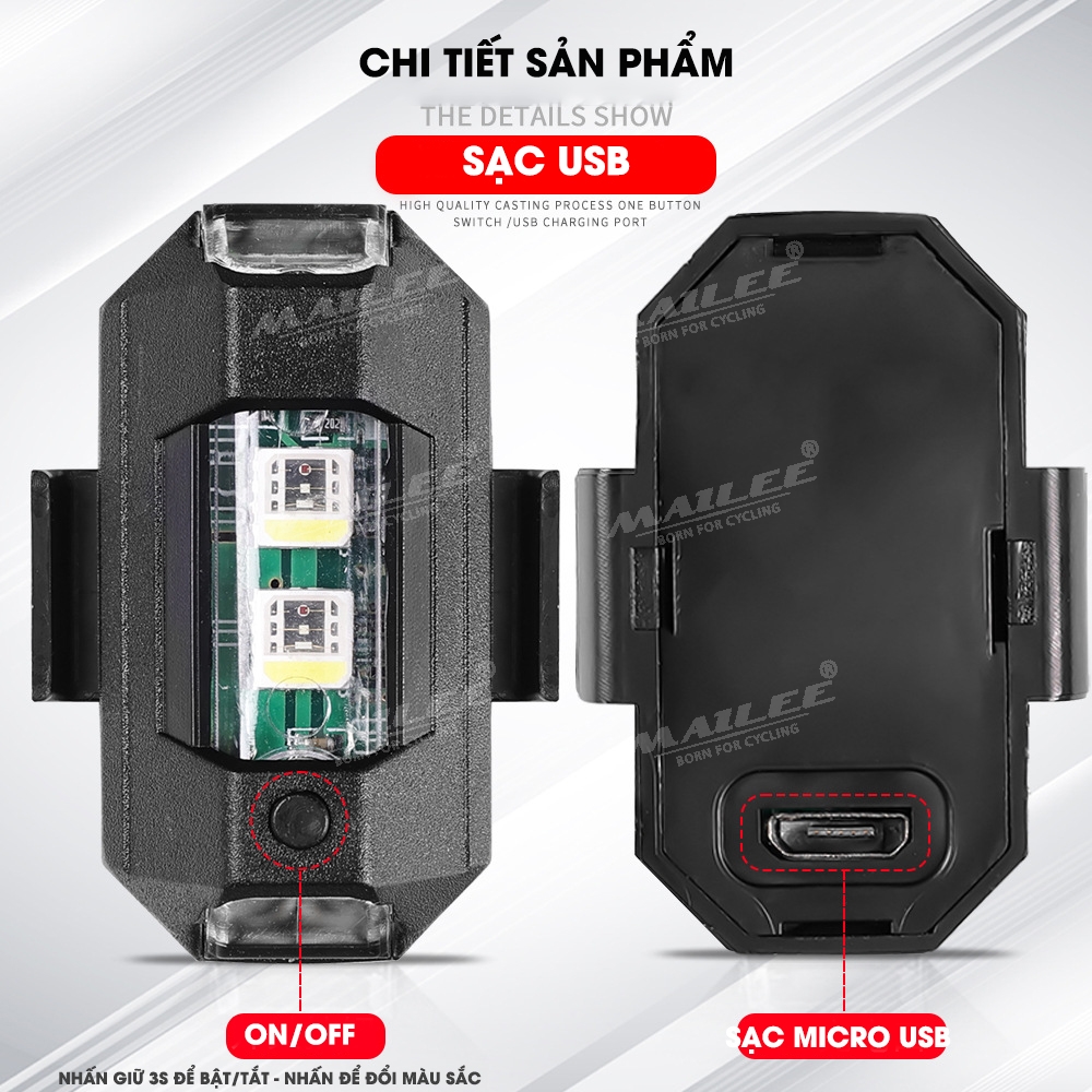 Đèn chớp xe đạp BX-087 đèn chớp 3 màu 90mAh dành cho đạp xe ban đêm/ đèn chớp định vị UAV ban đêm cho thiết bị - Mai Lee