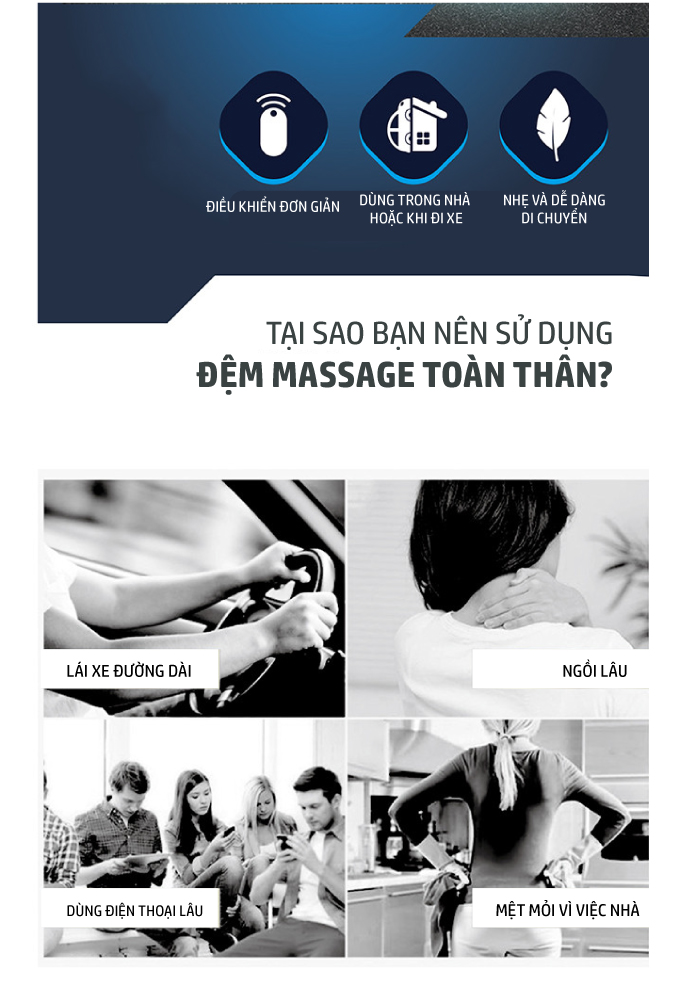 Nệm Massage Toàn Thân Hồng Ngoại Micro - Computer (Có dây sạc cho xe hơi) - Tặng kèm bút massage ấn huyệt