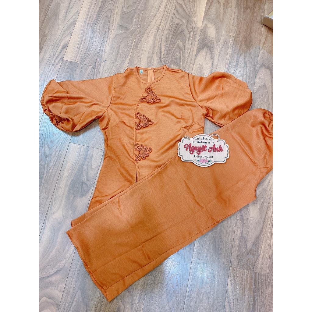 Đồ Lam Đi Chùa Nữ - Bộ Đi Lễ Chùa Đẹp Cao Cấp Trang Nhã Vải Tuyết Nhung Nút Tàu Tay Phồng - AL027