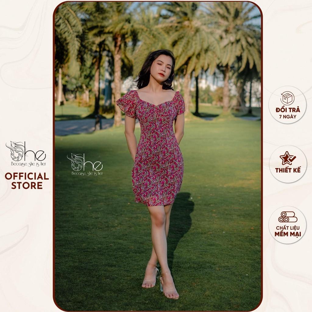 Đầm váy sexy hoa nhí She,váy nữ ngắn voan dễ thương mặc 2 kiểu đi chơi SDX106