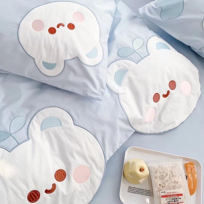 Bộ Chăn Ga Gối Cotton Linen Disney Hàng Nhập Khẩu Cao Cấp 5Món Mẫu Thỏ Xanh