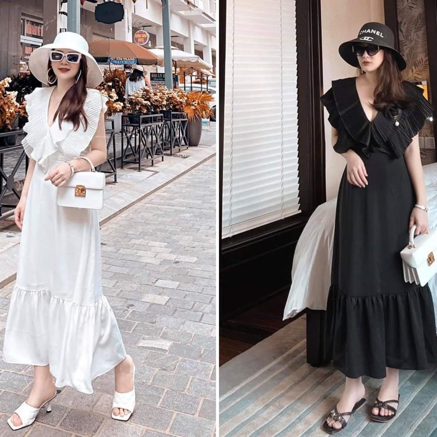 Đầm maxi đi biển thiết kế cổ V dập ly sang trọng bigsize váy đầm nữ đẹp đi biển giá rẻ