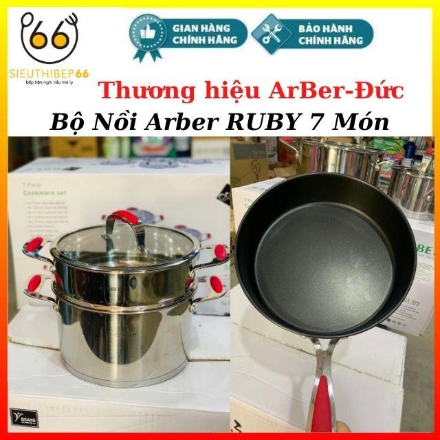 Bộ Nồi Từ Cao Cấp Arber RUBY Đáy Liền 7 Món, Bộ Nồi Inox 304, Chảo Chống Dính Bếp Từ Dùng Bếp Điện Từ