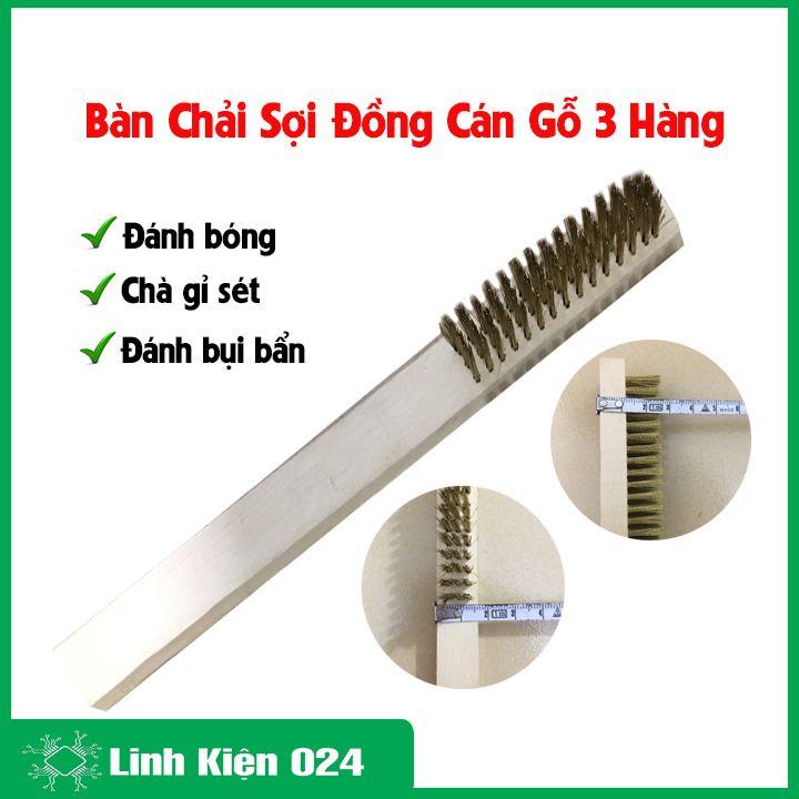 Bàn chải sắt mạ đồng cán gỗ kích thước 200mm chuyên đánh gỉ làm sạch bề mặt kim loại