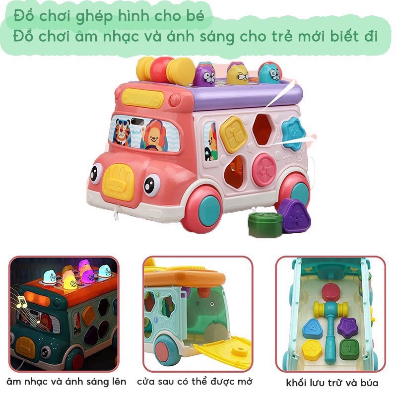 Bộ đồ chơi Motessori thông minh xe bus kéo đa năng 6 trong 1, giúp bé rèn luyện phát triển tư duy từ 1 tuổi