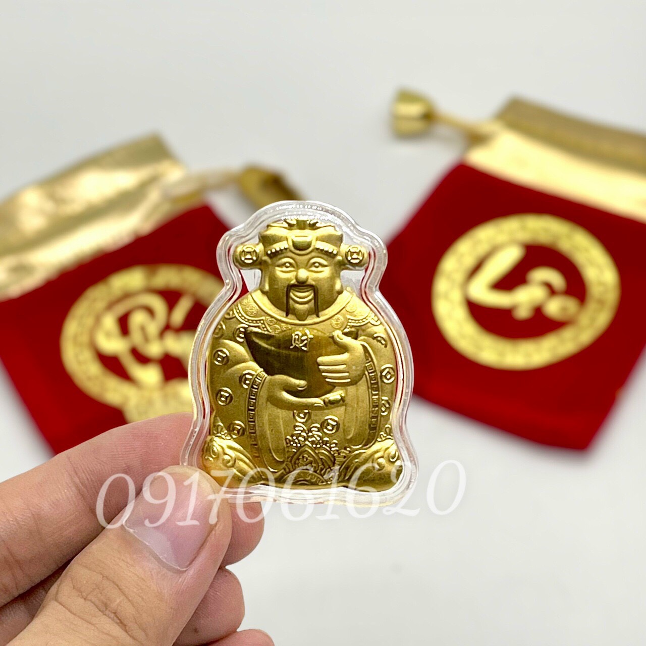 Ông Thần Tài Mạ Vàng Tặng kèm Túi Gấm Đỏ Chứ Phúc Lộc Phong Thủy May Mắn