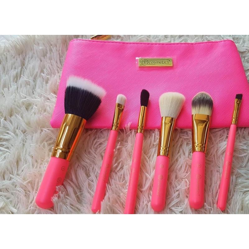 Bộ Cọ 6 Cây BH Cosmetics Neon Pink Brush Set Kèm túi đựng màu hồng
