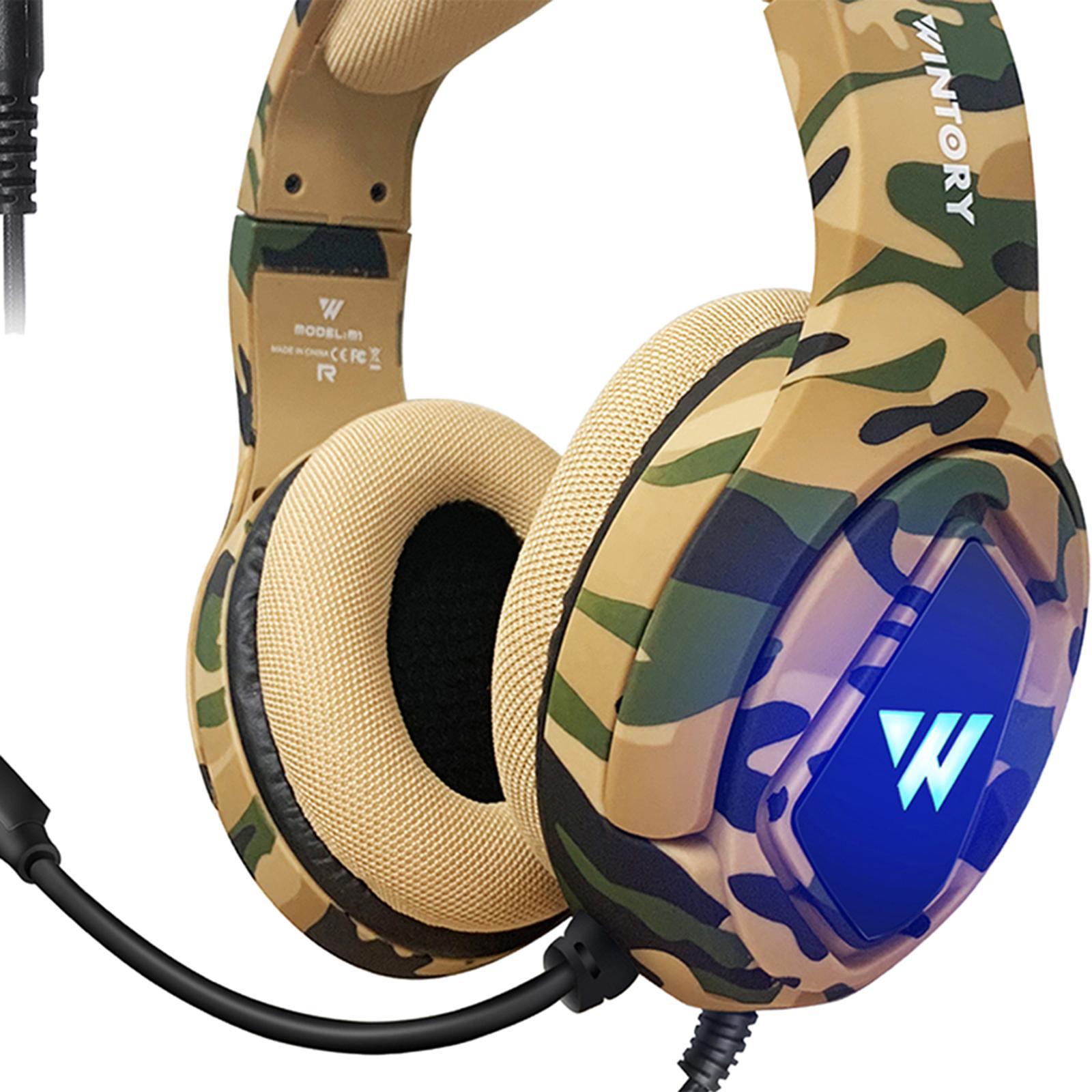 RGB Gaming Headset w/Mic RGB LED Headphones Stereo Bass Desert