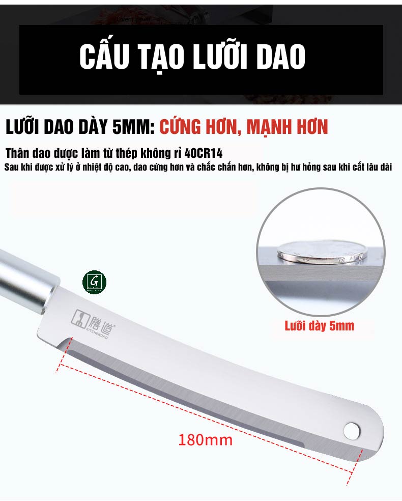 Dao Chặt Thịt Gà, Thái Thịt Bò Đông Lạnh, Thái Thuốc Bắc, Cắt Đa Năng KD0142, Lưỡi Thép 40CR14, Inox 430 - Tặng Tay Mài KD0315