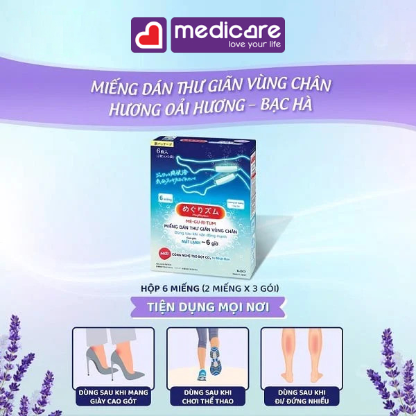 0133721 MegRhythm Miếng thư giãn chân hương oải hương & bạc hà Hộp 6 miếng