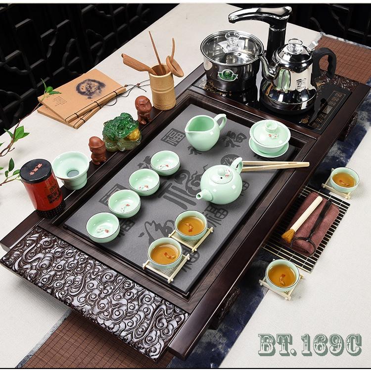 Tổng Hợp Bộ Khay Trà Mặt Đá + Kết Hợp Bếp Điện Đun Nước Thông Minh + Ấm Chén, Phụ Kiện