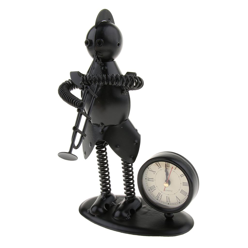 Metal Art Trumpet Player Figure Table Clock Home Table Ornaments Display