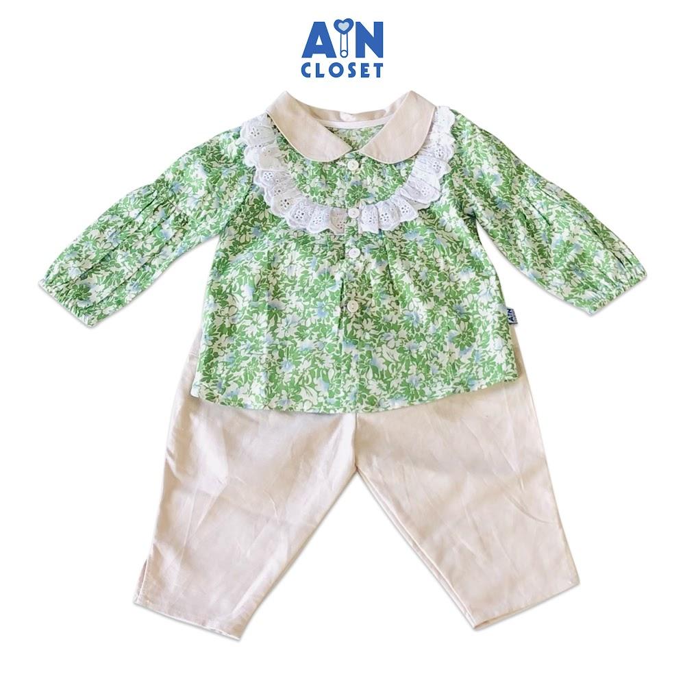 Bộ quần áo dài bé gái Họa tiết Hoa lá xanh cotton - AICDBGMYYSDJ - AIN Closet