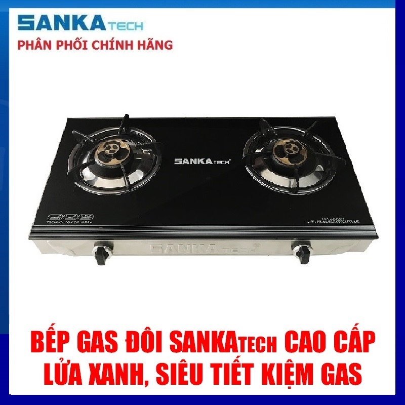 Bếp Ga Đôi Tiết Kiệm Gas SANKAtech 527BB - Điếu đúc gang nguyên khối, Sen Đồng - Hàng chính hãng