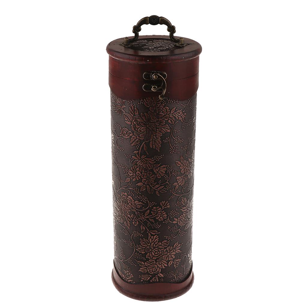 Wooden Wine Single Bottle Box with Antique Finish Daffodil Pattern