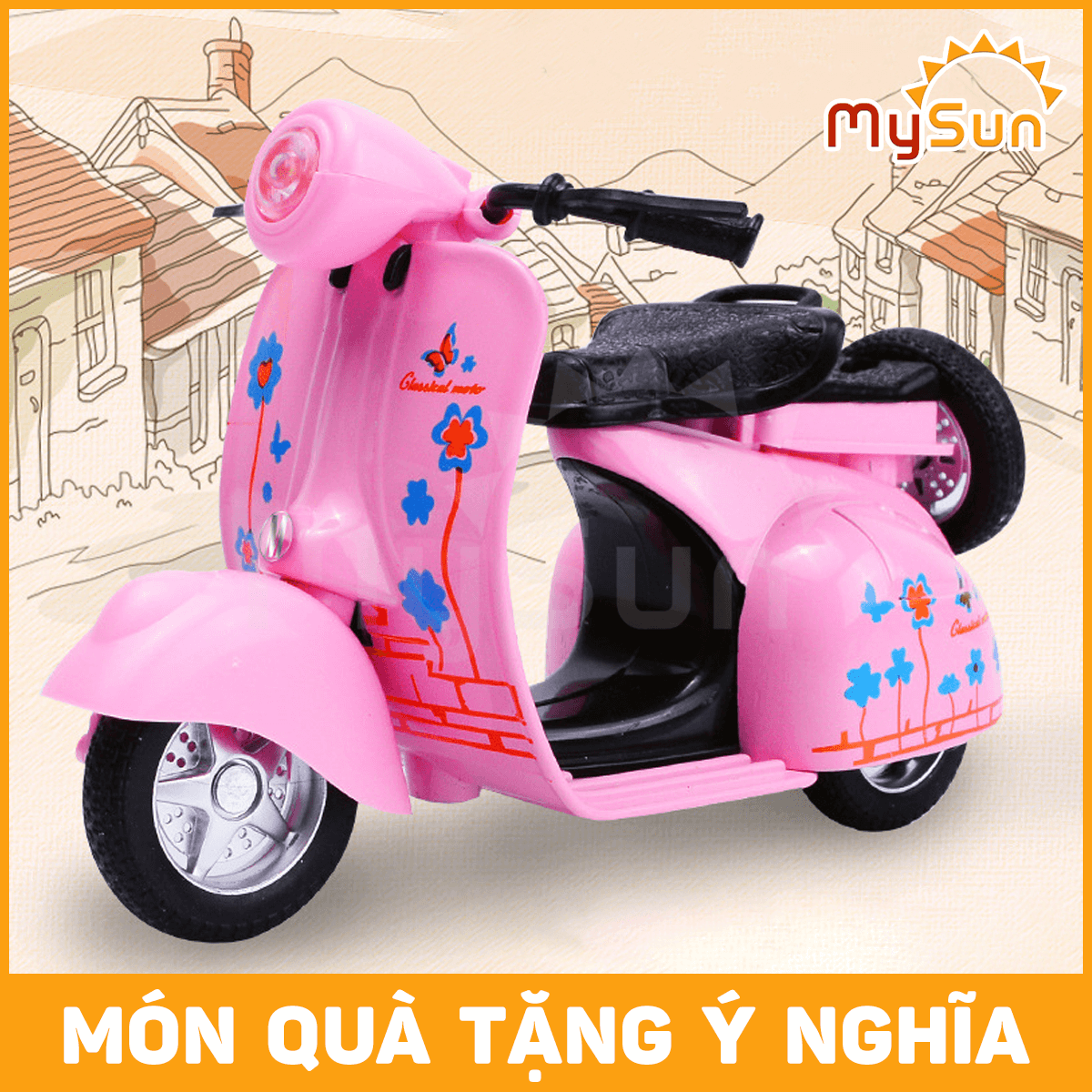 Mô hình xe máy Vespa Sprint cổ đồ chơi độ mini 1:12 cho bé