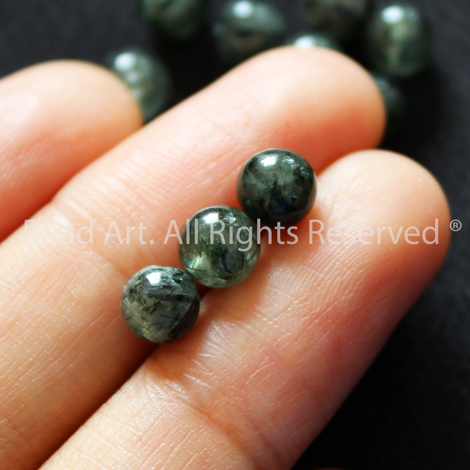 [1 Hạt/3 Hạt/5 Hạt] 6MM Đá Thạch Anh Tóc Xanh Đậm, Green Rutilated Quartz Tự Nhiên Loại A, Mệnh Hoả, Mộc, Đá Phối Vòng Tay Phong Thuỷ, Chuỗi Hạt - Bead Art