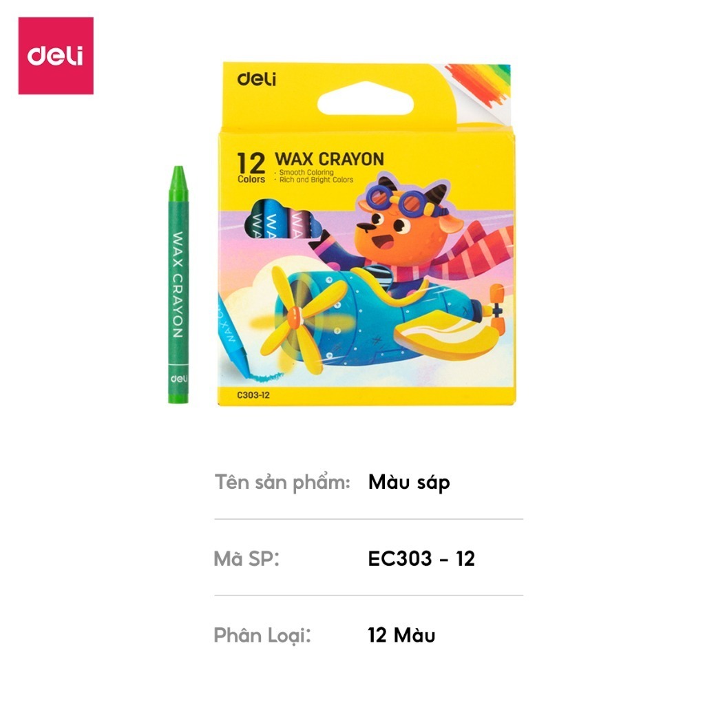 Bút Sáp Màu Deli 12/24 Màu Tươi Sáng, Màu Sáp Mịn, An Toàn Cho Bé Tô Màu, Học Tập Mỹ Thuật