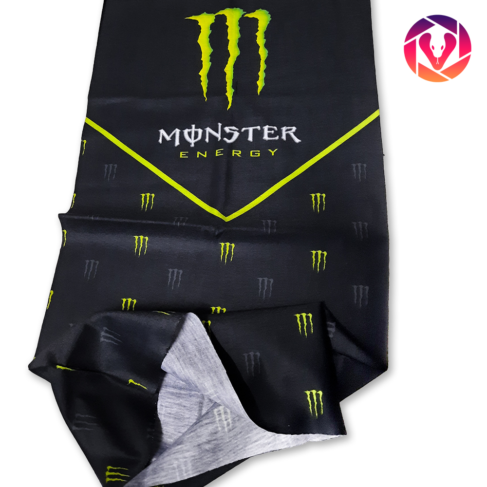 Khăn đa năng Monster Energy, vải poly microfiber co giãn 2 chiều, chống nắng, chống bụi, đi phượt, màu đen in logo