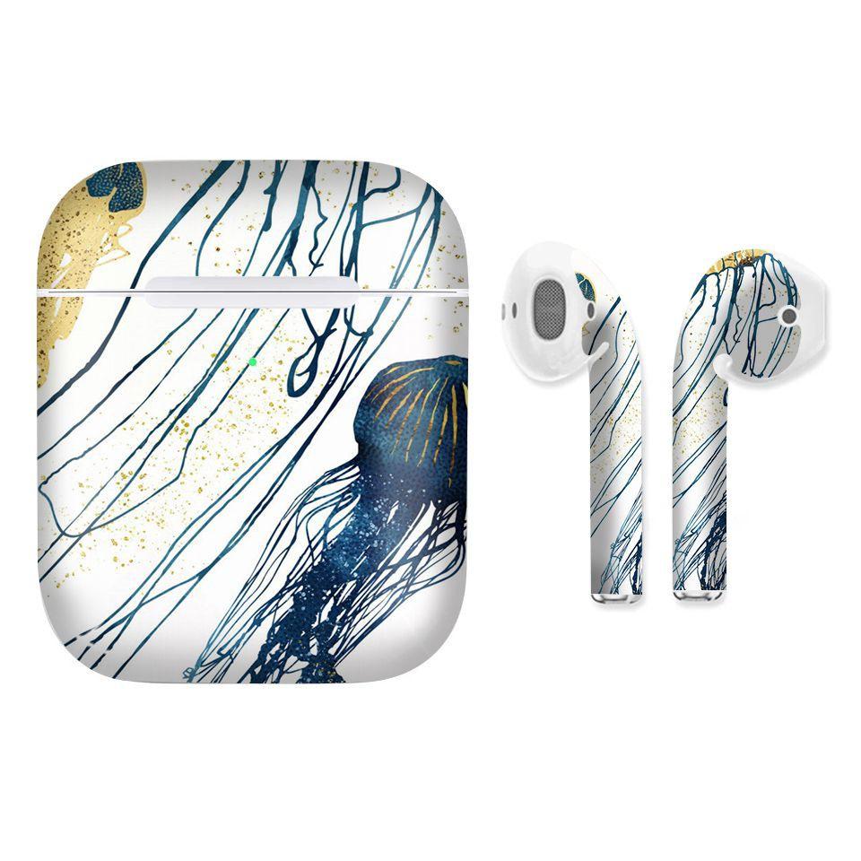 Miếng dán skin cho AirPods in hình con sứa - giả sơn mài - GSM048