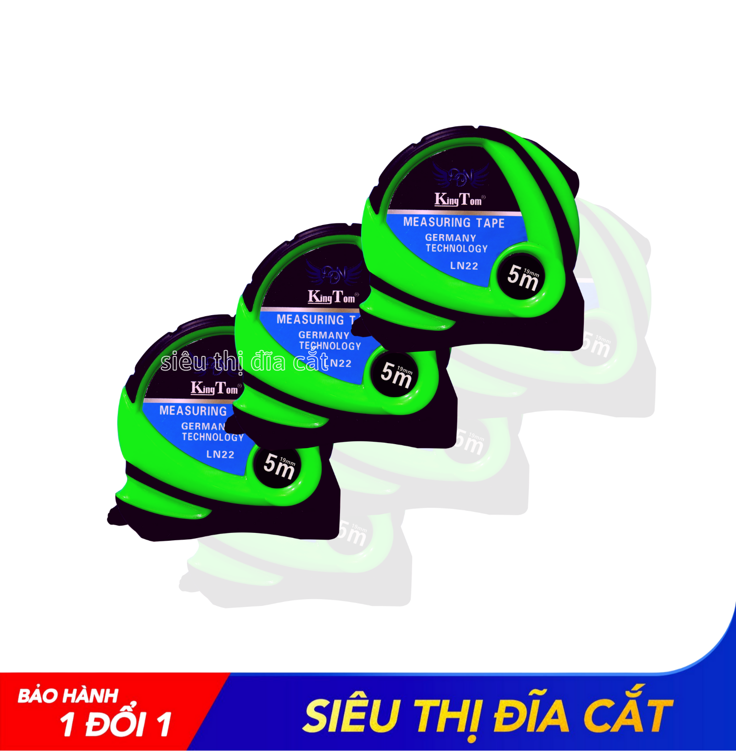 Thước 2 Mặt KingTom Xanh Lá TKT- LN22-5m - Thước Lỗ Ban - Kéo Rút Trơn Tru - Lẻ 1 Cái