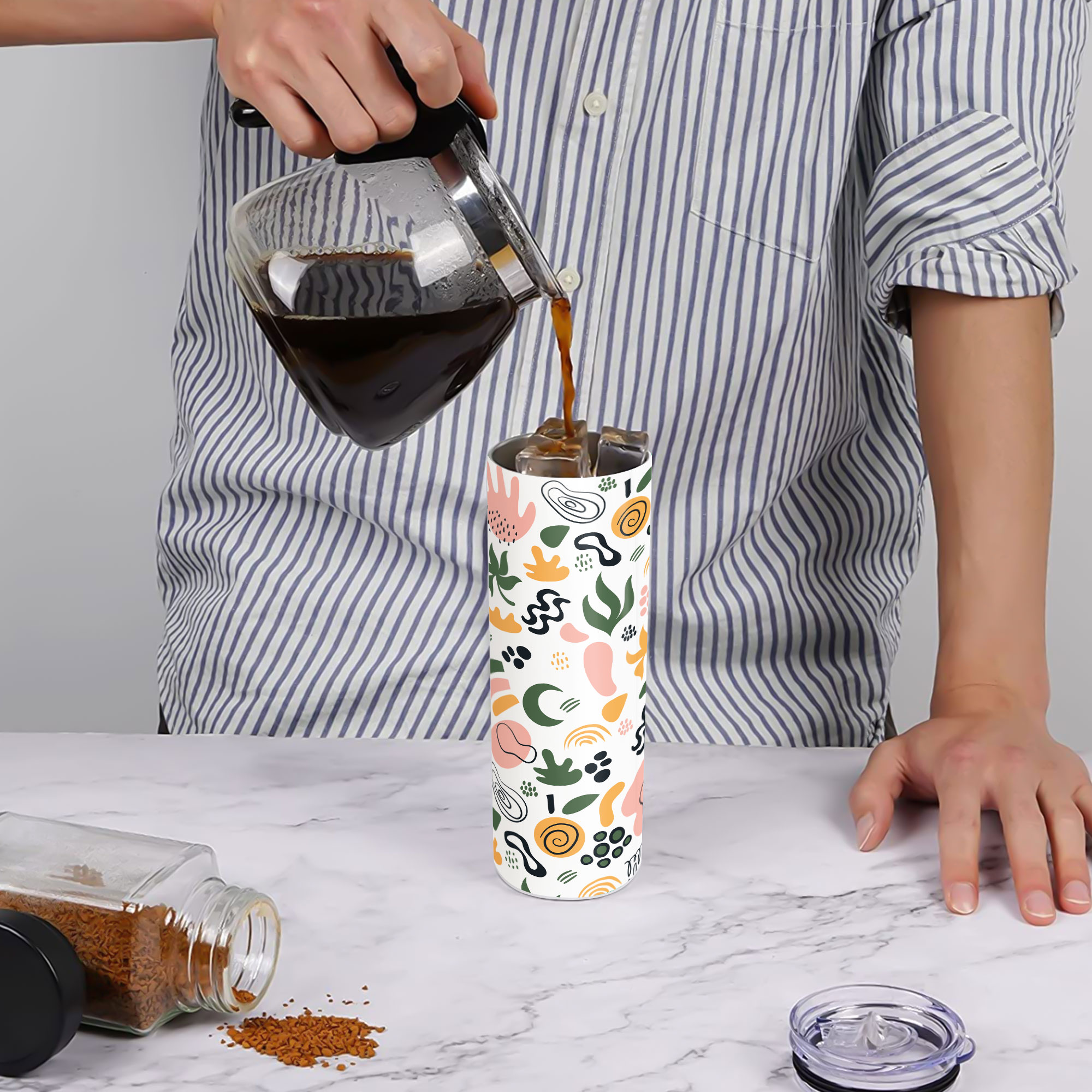 Bình Giữ Nhiệt In Họa Tiết Lá Cây Trừu Tượng - Cốc Giữ Nhiệt In Họa Tiết Lá Cây Trừu Tượng - Bình Nước Giữ Nhiệt In Họa Tiết Lá Cây Trừu Tượng 2 Lớp Thép Không Gỉ SUS304 - 600ml
