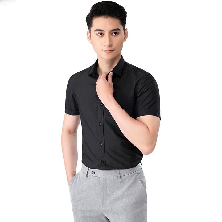 Áo sơ mi nam ngắn tay form dáng slim fit học sinh công sở vải lụa dãn mềm