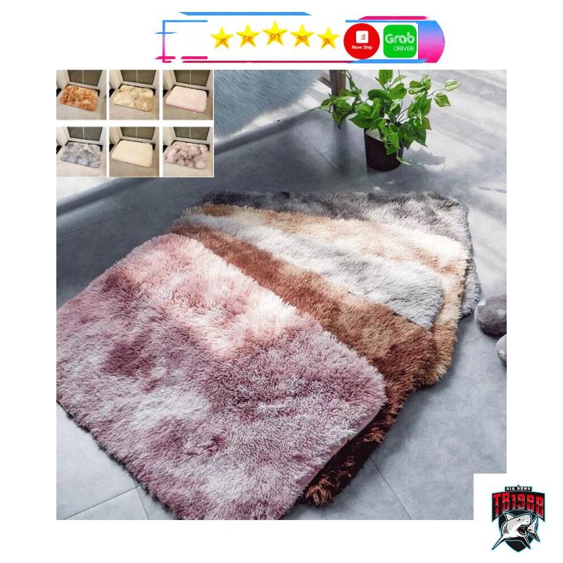 Thảm chùi chân, thảm lau chân lông xù loang cao cấp siêu mềm mịn, đế chống trơn trượt
