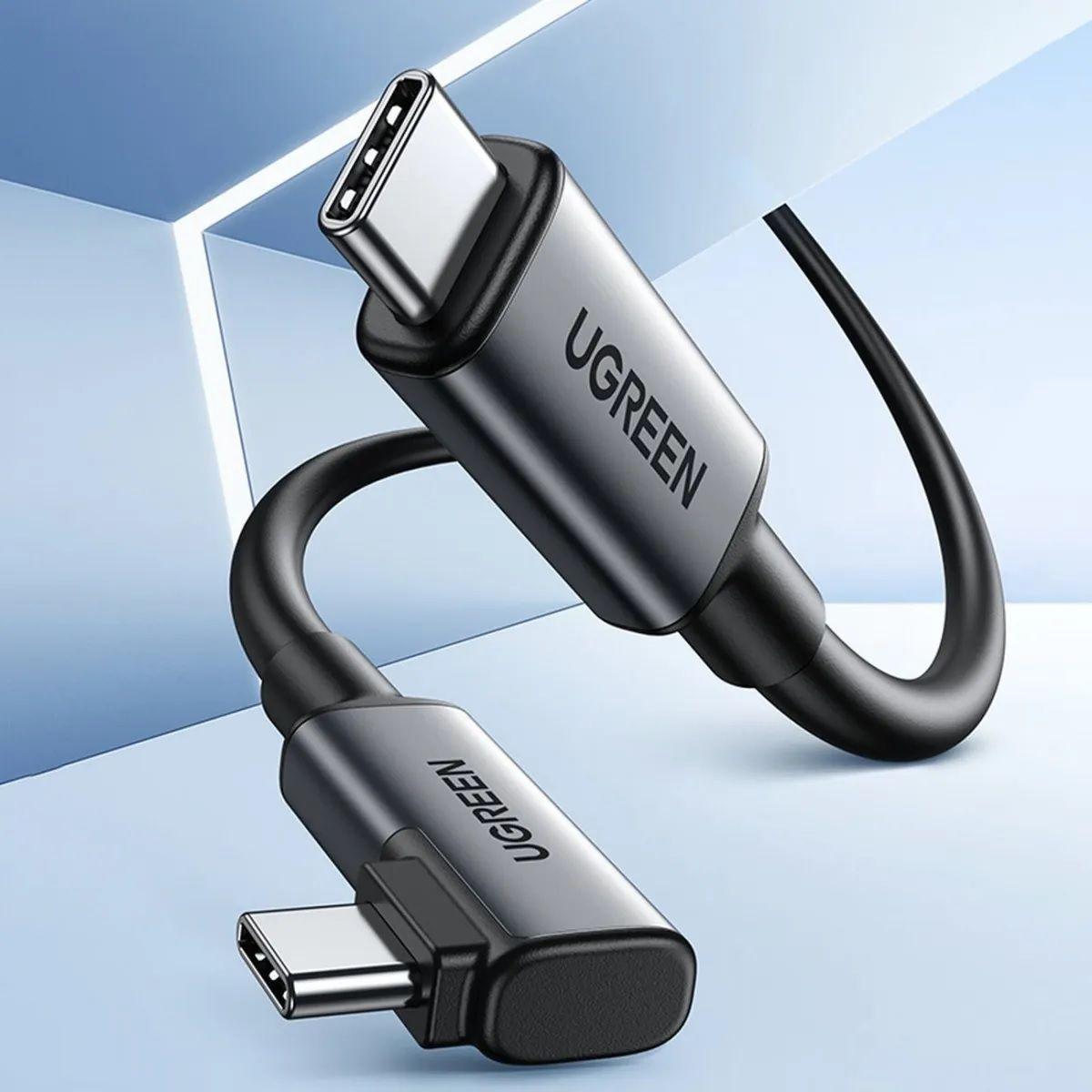 Ugreen UG90629US551TK 5M 5Gbps Màu Đen Cáp sạc , truyền dữ liệu 2 máy tính 2 đầu USB-C 1 đầu vuông góc 90 độ - HÀNG CHÍNH HÃNG