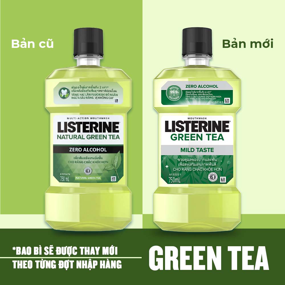 Bộ 2 Nước Súc Miệng Listerine Ngừa Sâu Răng Green Tea 500ml + 2 Nước Súc Miệng Diệt Khuẩn Listerine Cool Mint 500ml