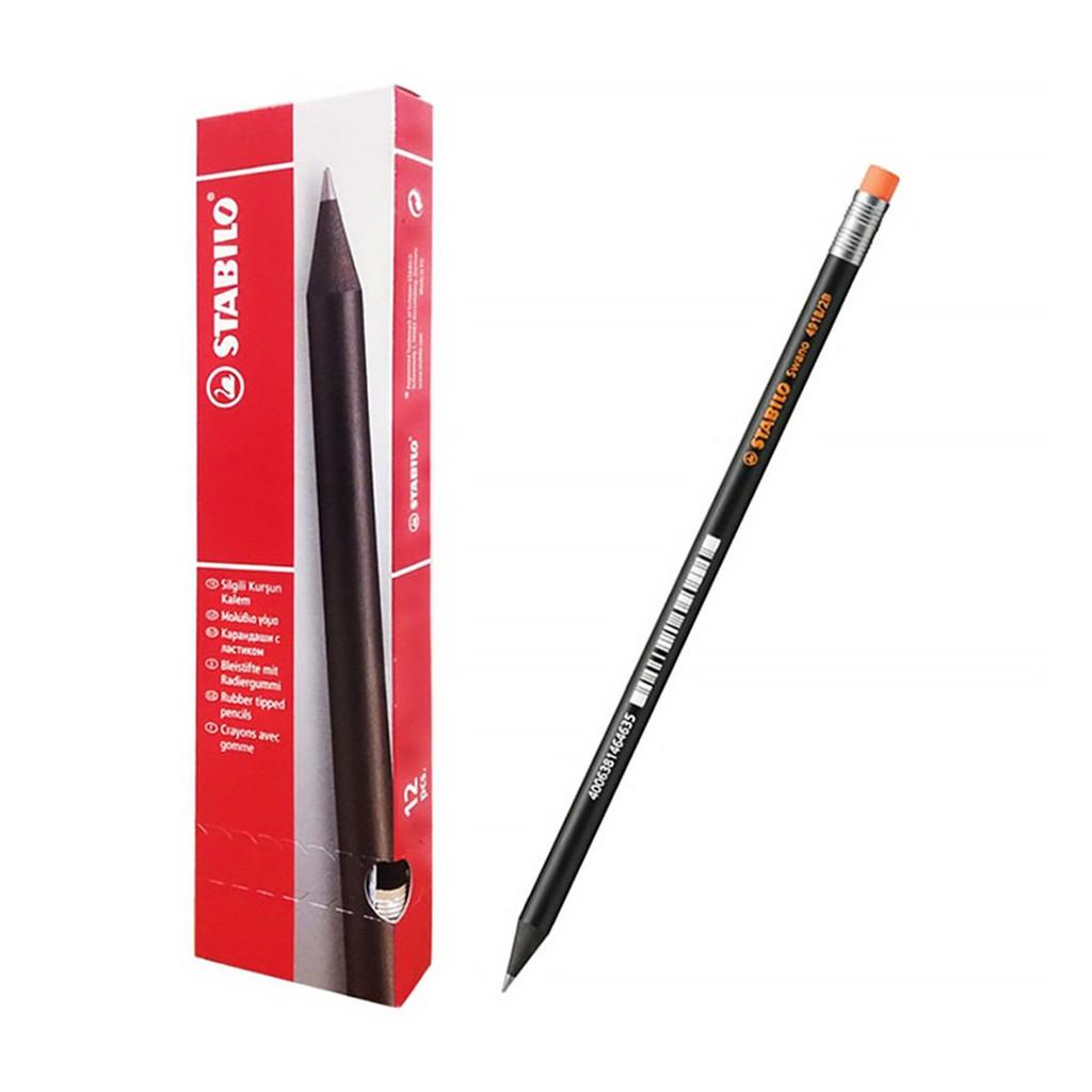 Hộp 12 cây bút chì gỗ STABILO Swano 2B thân đen (PC4918/12-2B) - Xanh lá