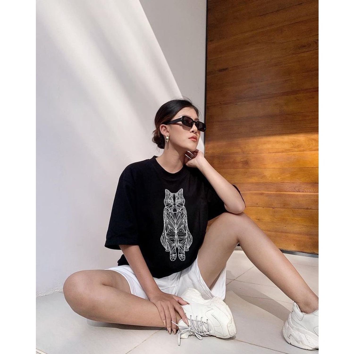 Bộ Quần Áo Thun Unisex CAT Form Rộng Phong Cách Hàn Quốc Chất Liệu Cotton Cao Cấp Thoáng Mát