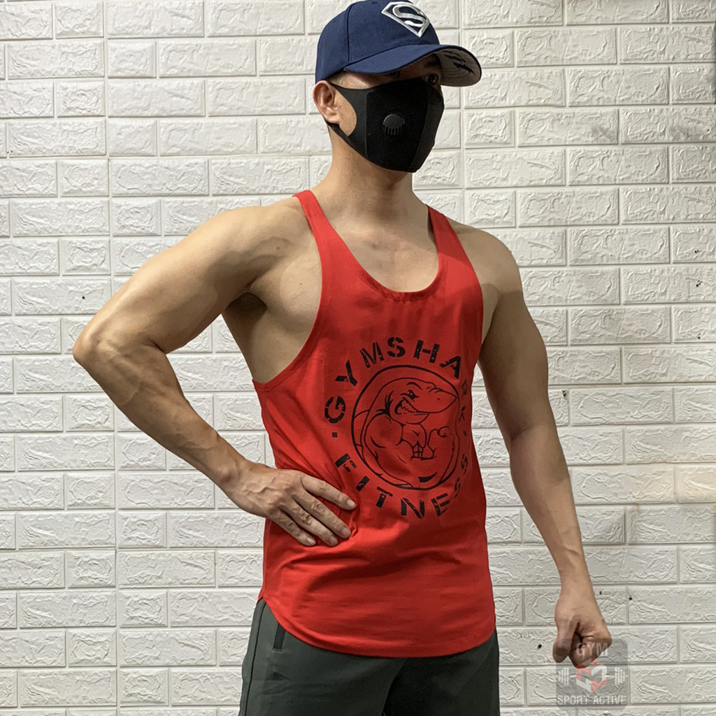 Áo ba lỗ nam thể thao áo tank tập gym nam stringer GymShar'k cá mập thun cotton co giãn 4 chiều